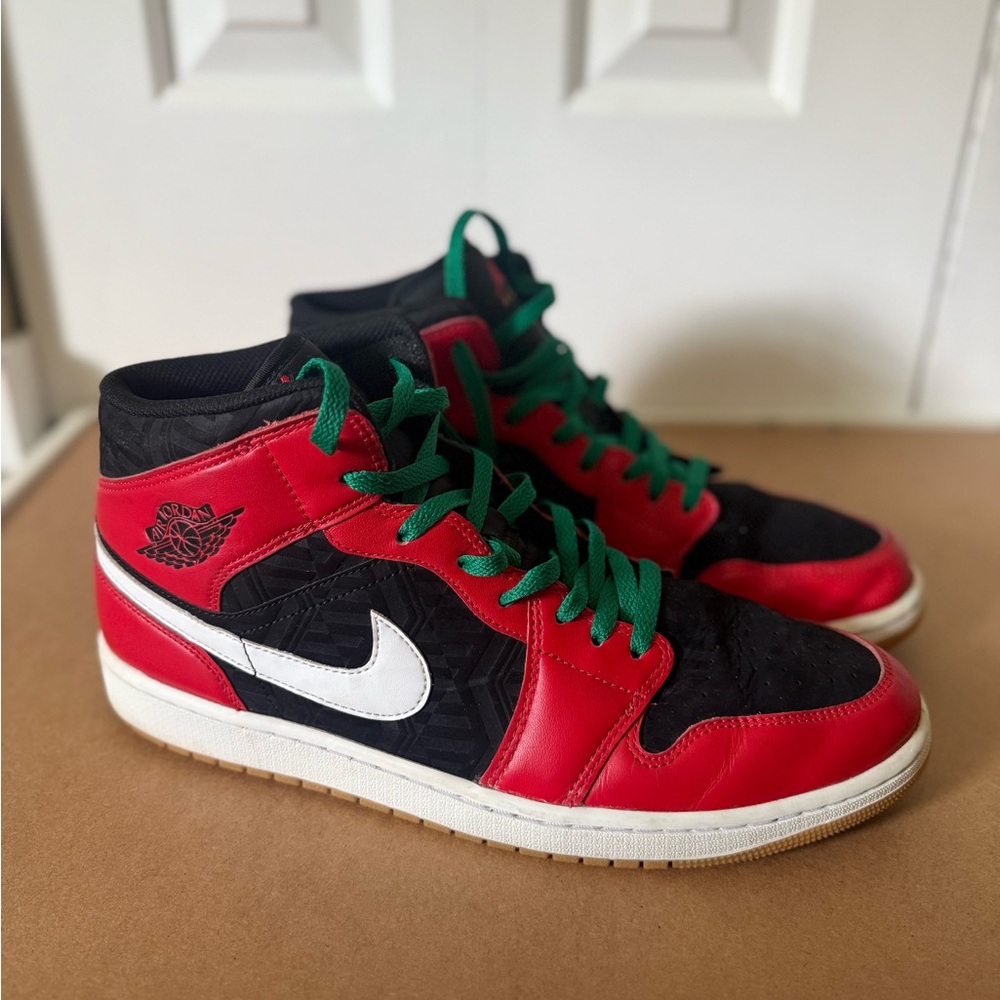 Nike High-Top Sneakers in Red, Black & Green with White Swoosh